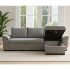 Sofá-cama com chaise longue reversível e arrumação