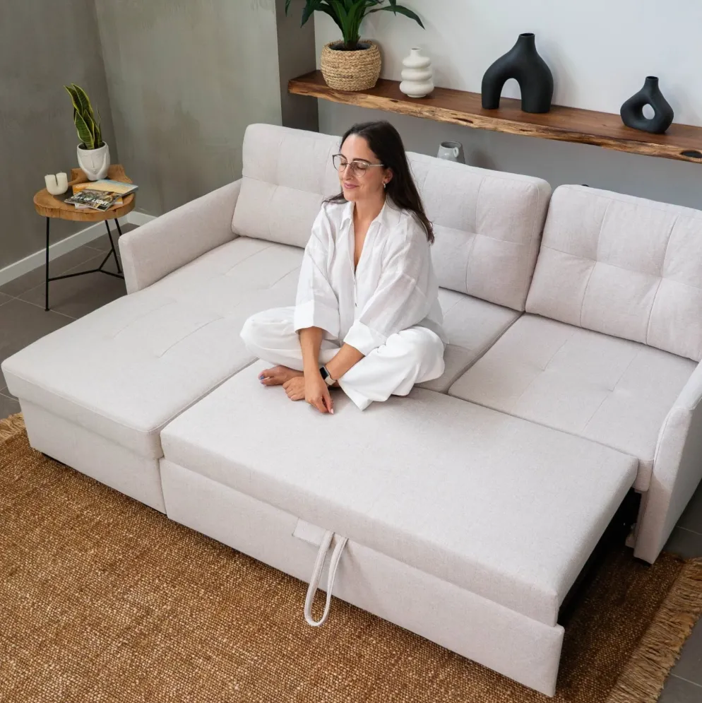 Sofá-cama com chaise longue reversível