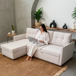 Sofá-cama com chaise longue reversível