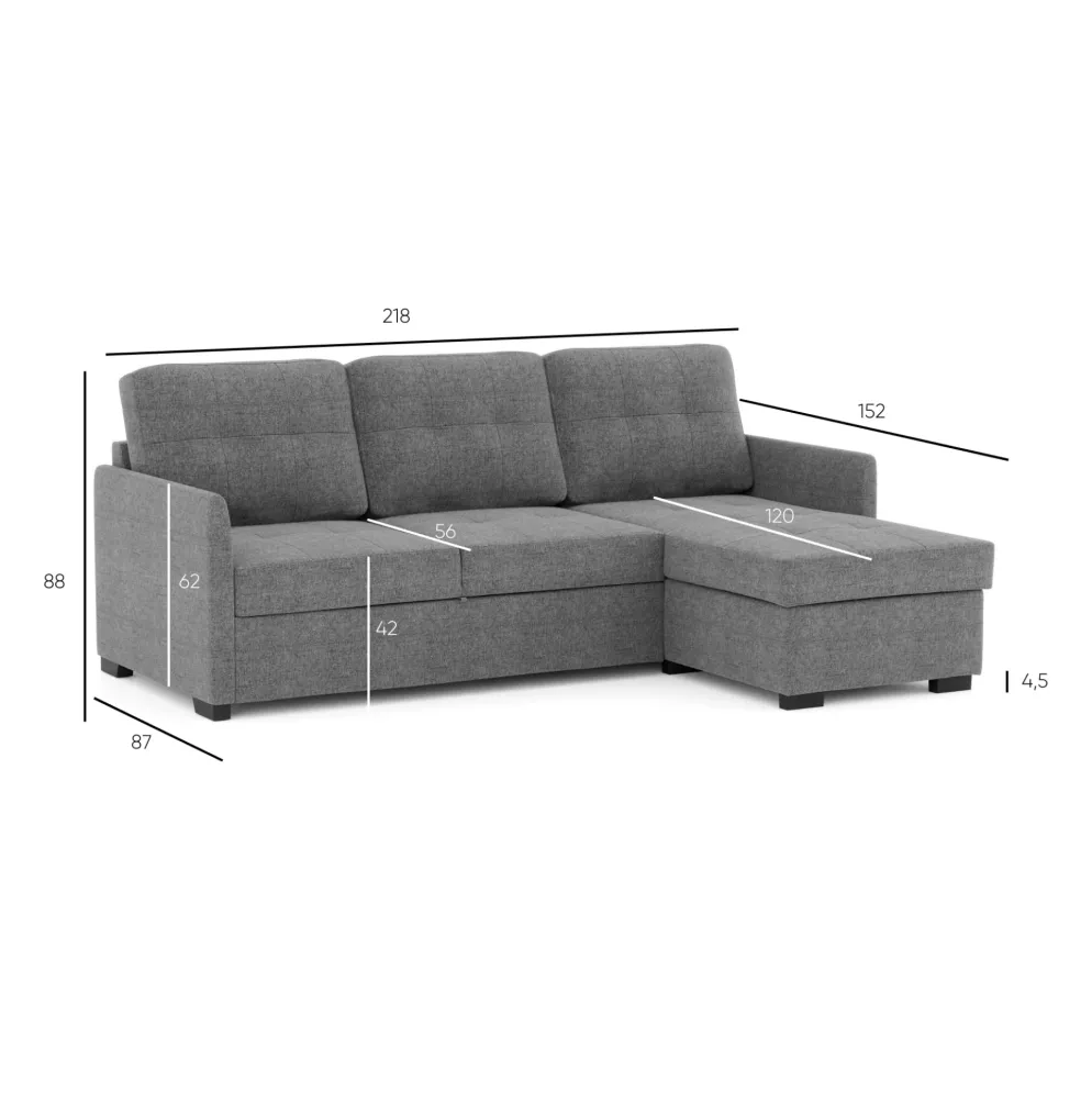 Sofá-cama com chaise longue reversível