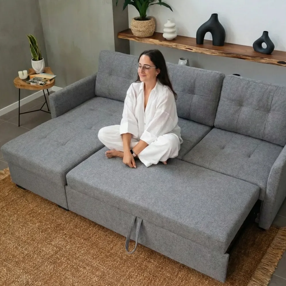 Sofá-cama com chaise longue reversível