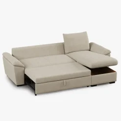 Sofá-cama com chaise longue reversível e arrumação