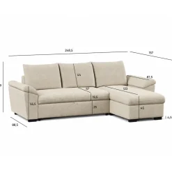 Sofá-cama com chaise longue reversível e arrumação