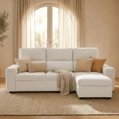 Sofá Cama com Chaise Longue Reversível e Encosto Reclinável