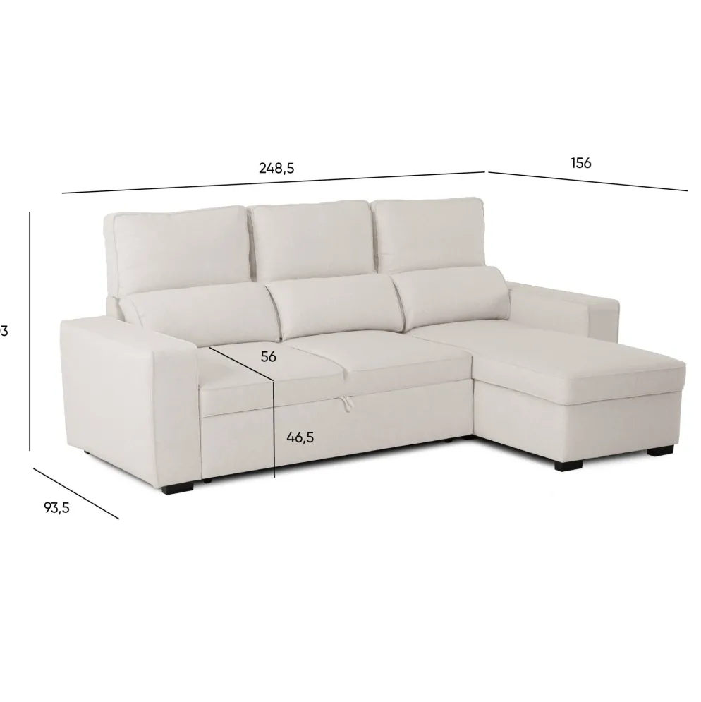 Sofá Cama com Chaise Longue Reversível e Encosto Reclinável