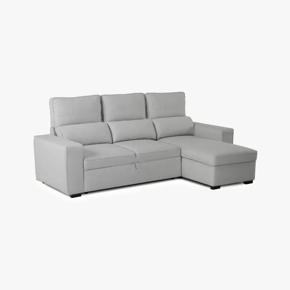 Sofá Cama com Chaise Longue Reversível e Encosto Reclinável