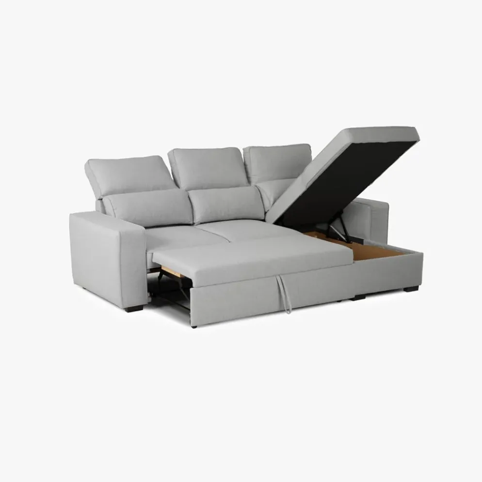 Sofá Cama com Chaise Longue Reversível e Encosto Reclinável