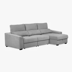 Sofá Cama com Chaise Longue Reversível, Assentos Deslizantes e Encosto Reclinável