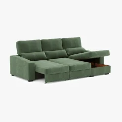 Sofá Cama com Chaise Longue Reversível, Assentos Deslizantes e Encosto Reclinável
