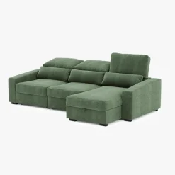 Sofá Cama com Chaise Longue Reversível, Assentos Deslizantes e Encosto Reclinável