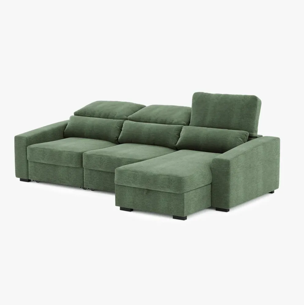 Sofá Cama com Chaise Longue Reversível, Assentos Deslizantes e Encosto Reclinável