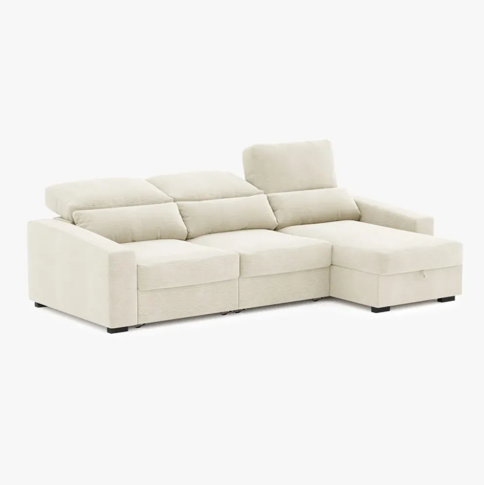 Sofá Cama com Chaise Longue Reversível, Assentos Deslizantes e Encosto Reclinável