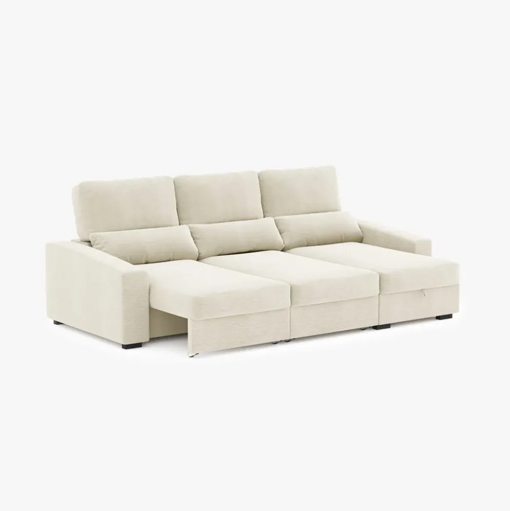 Sofá Cama com Chaise Longue Reversível, Assentos Deslizantes e Encosto Reclinável