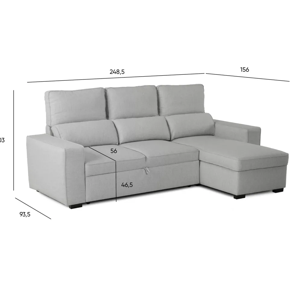 Sofá Cama com Chaise Longue Reversível e Encosto Reclinável