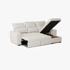 Sofá Cama com Chaise Longue Reversível e Encosto Reclinável