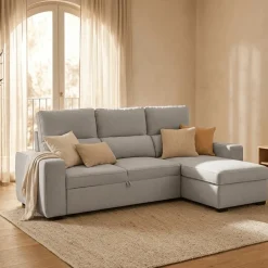 Sofá Cama com Chaise Longue Reversível e Encosto Reclinável
