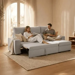 Sofá Cama com Chaise Longue Reversível e Encosto Reclinável