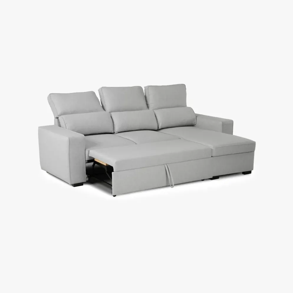 Sofá Cama com Chaise Longue Reversível e Encosto Reclinável