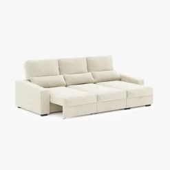 Sofá Cama com Chaise Longue Reversível, Assentos Deslizantes e Encosto Reclinável