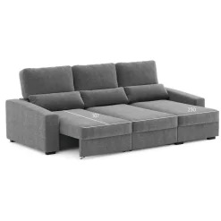 Sofá Cama com Chaise Longue Reversível, Assentos Deslizantes e Encosto Reclinável