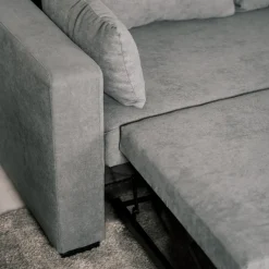 Sofá cama com chaise longue reversível e almofadas soltas