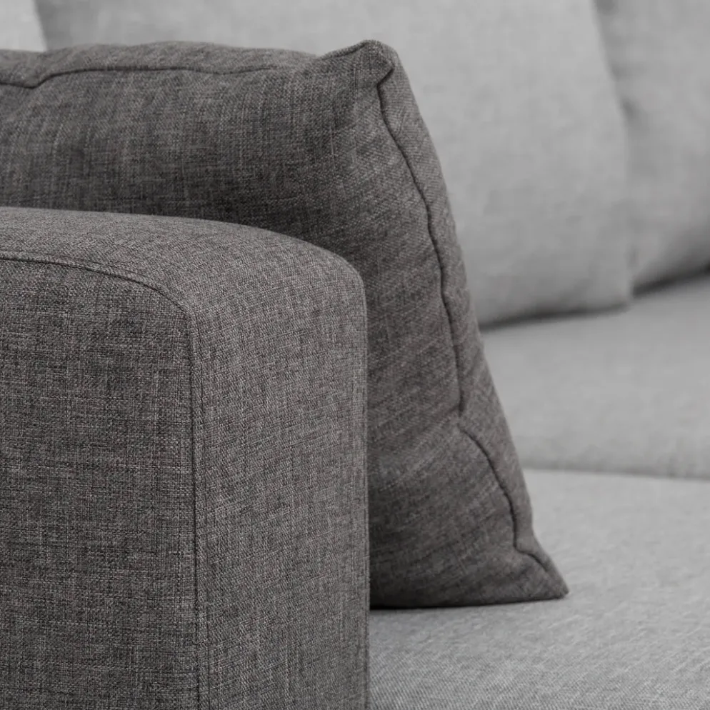 Sofá cama com chaise longue reversível e almofadas soltas
