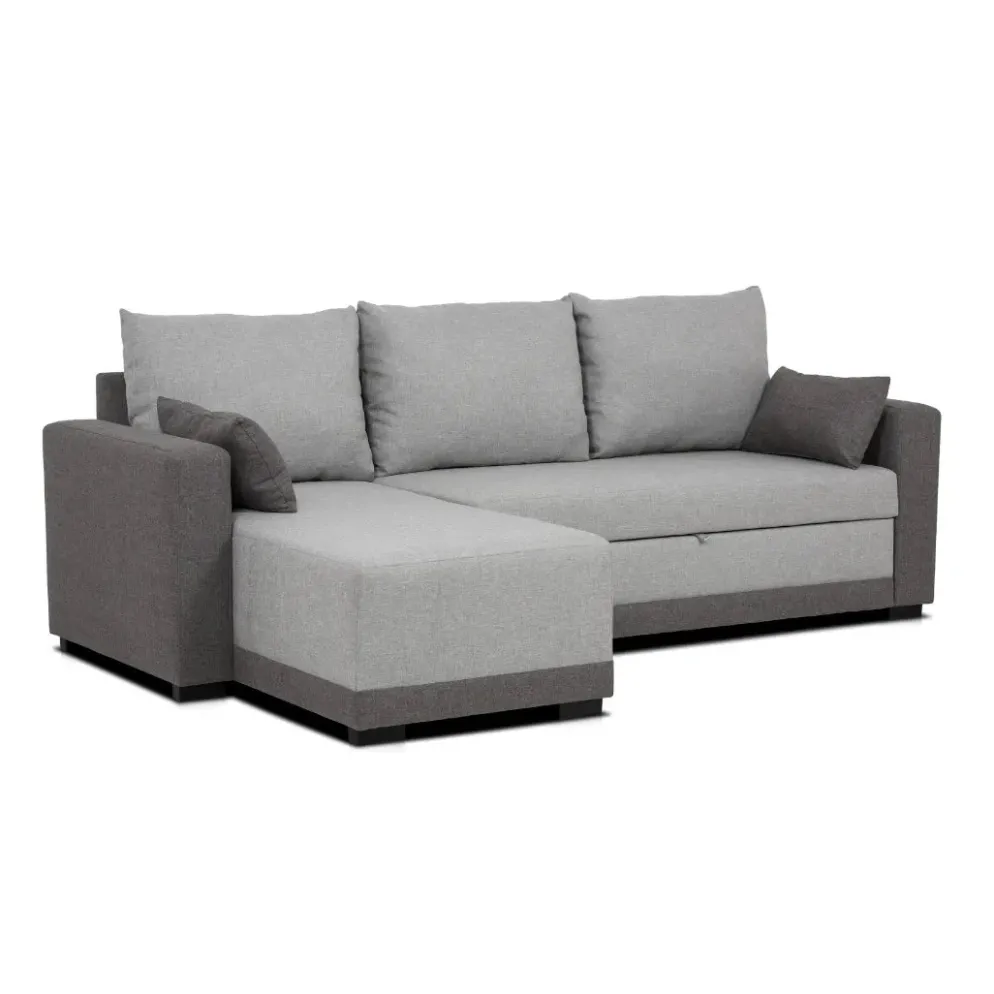 Sofá cama com chaise longue reversível e almofadas soltas