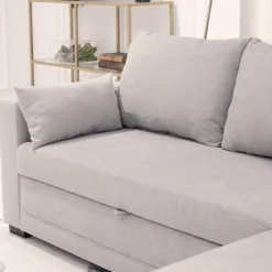 Sofá cama com chaise longue reversível e almofadas soltas
