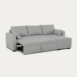 Sofá cama com chaise longue reversível e almofadas soltas