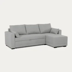 Sofá cama com chaise longue reversível e almofadas soltas