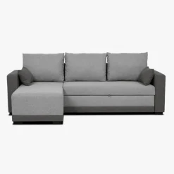 Sofá cama com chaise longue reversível e almofadas soltas
