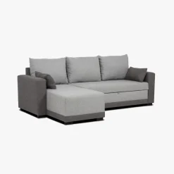 Sofá cama com chaise longue reversível e almofadas soltas