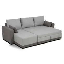 Sofá cama com chaise longue reversível e almofadas soltas