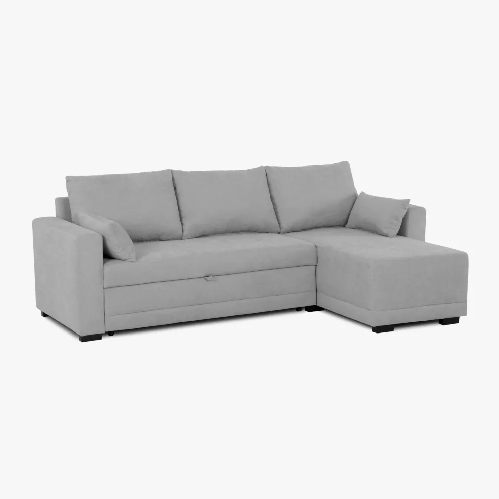 Sofá cama com chaise longue reversível e almofadas soltas