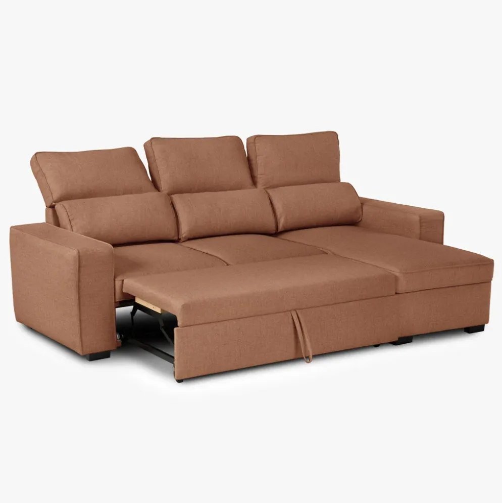 Sofá Cama com Chaise Longue Reversível e Encosto Reclinável