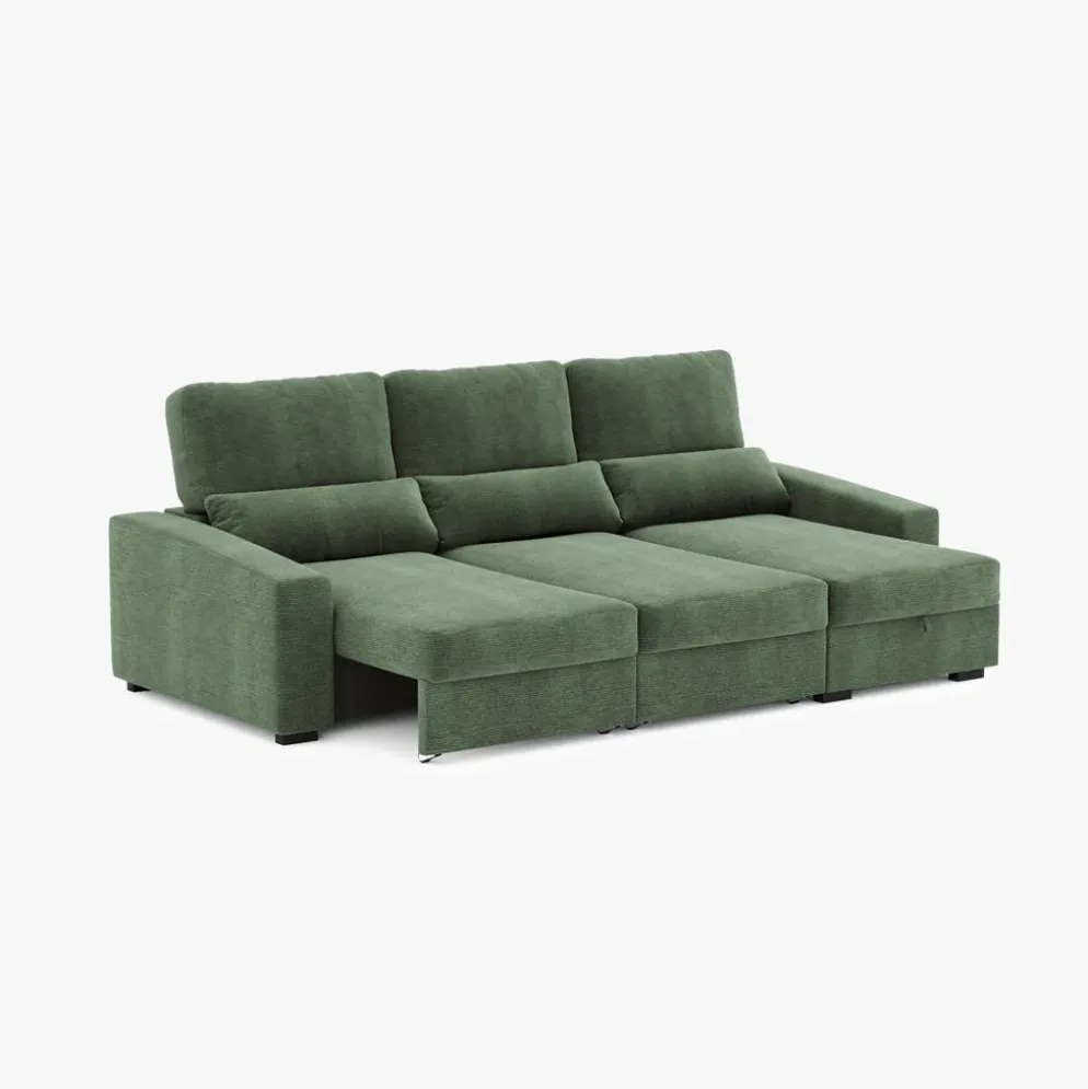 Sofá Cama com Chaise Longue Reversível, Assentos Deslizantes e Encosto Reclinável