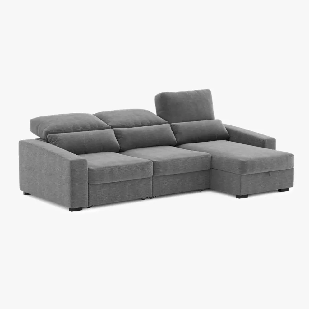 Sofá Cama com Chaise Longue Reversível, Assentos Deslizantes e Encosto Reclinável