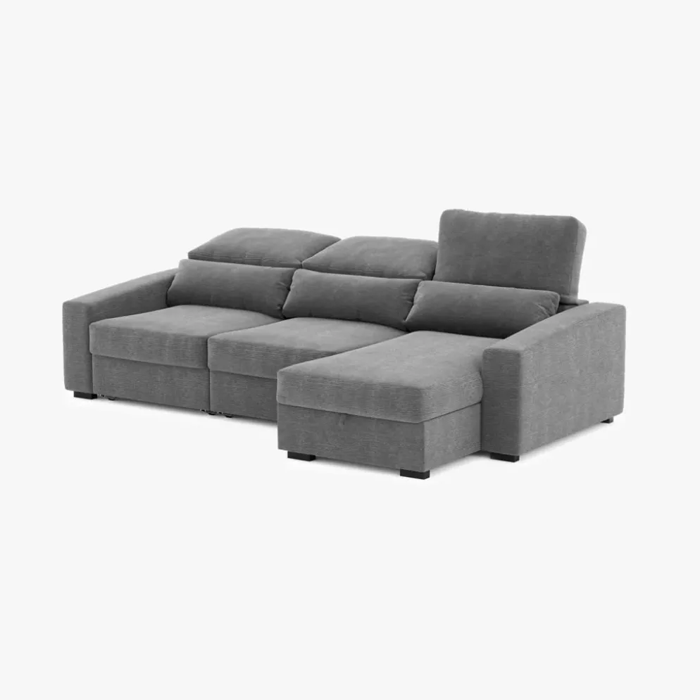 Sofá Cama com Chaise Longue Reversível, Assentos Deslizantes e Encosto Reclinável