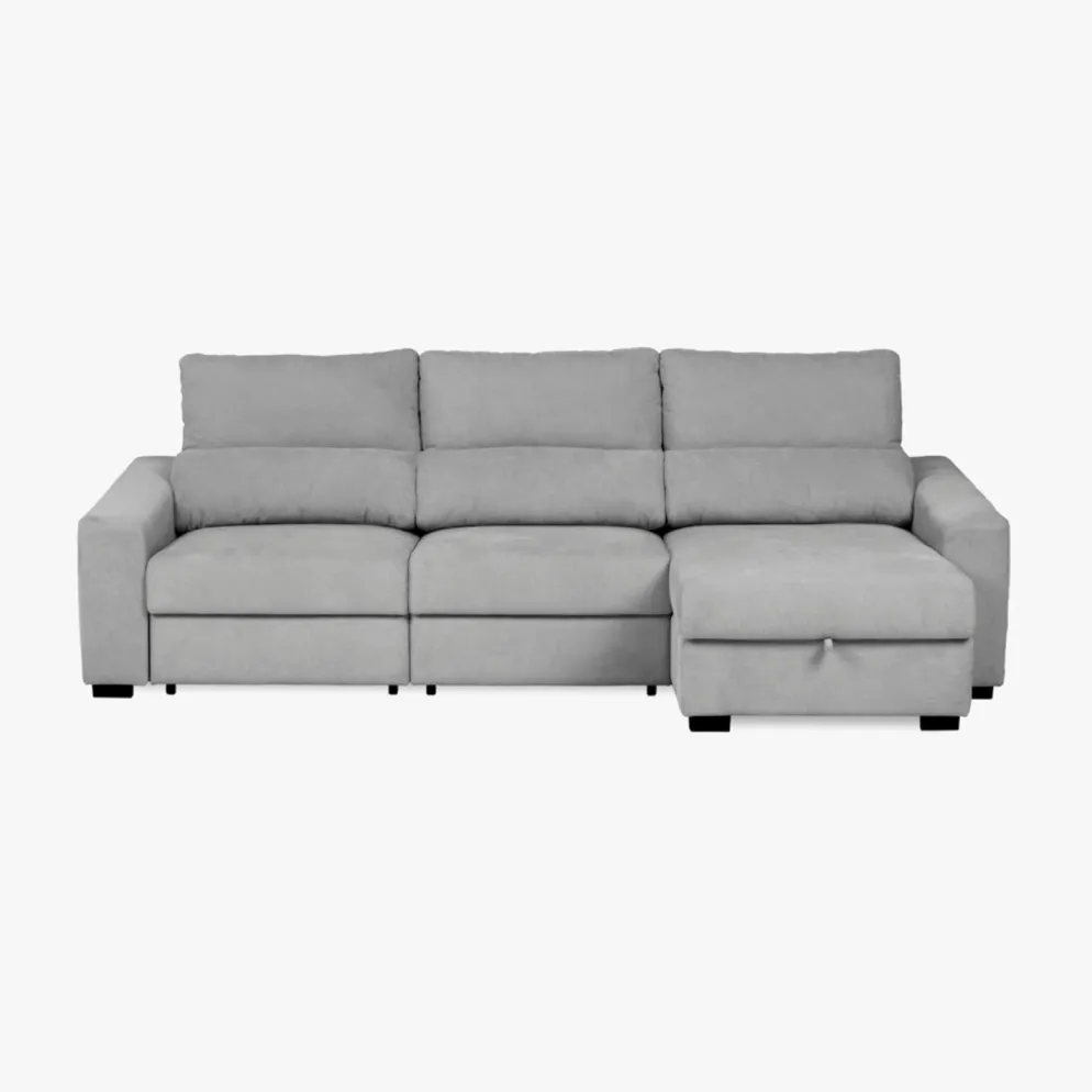 Sofá Cama com Chaise Longue Reversível, Assentos Deslizantes e Encosto Reclinável