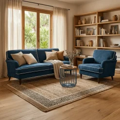 Sofá 3 Lugares com Perfis em Bege 200x94x86