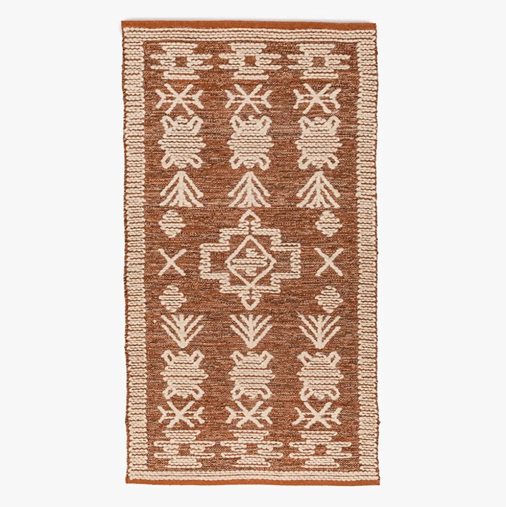 Tapete de Lã e Algodão Tribal Natural 70x150