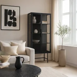 Vitrine Alta de Ferro Preto com Duas Portas